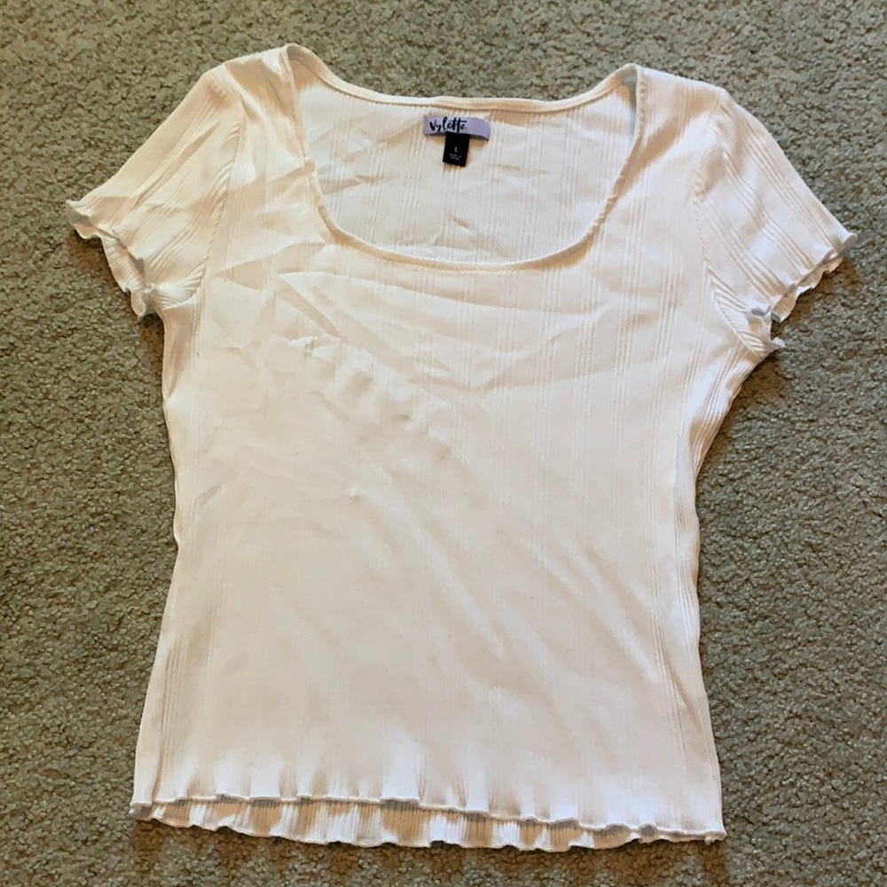 White square neck ruffle top